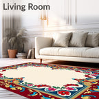Crimson Red Floral Border Artwork Rug