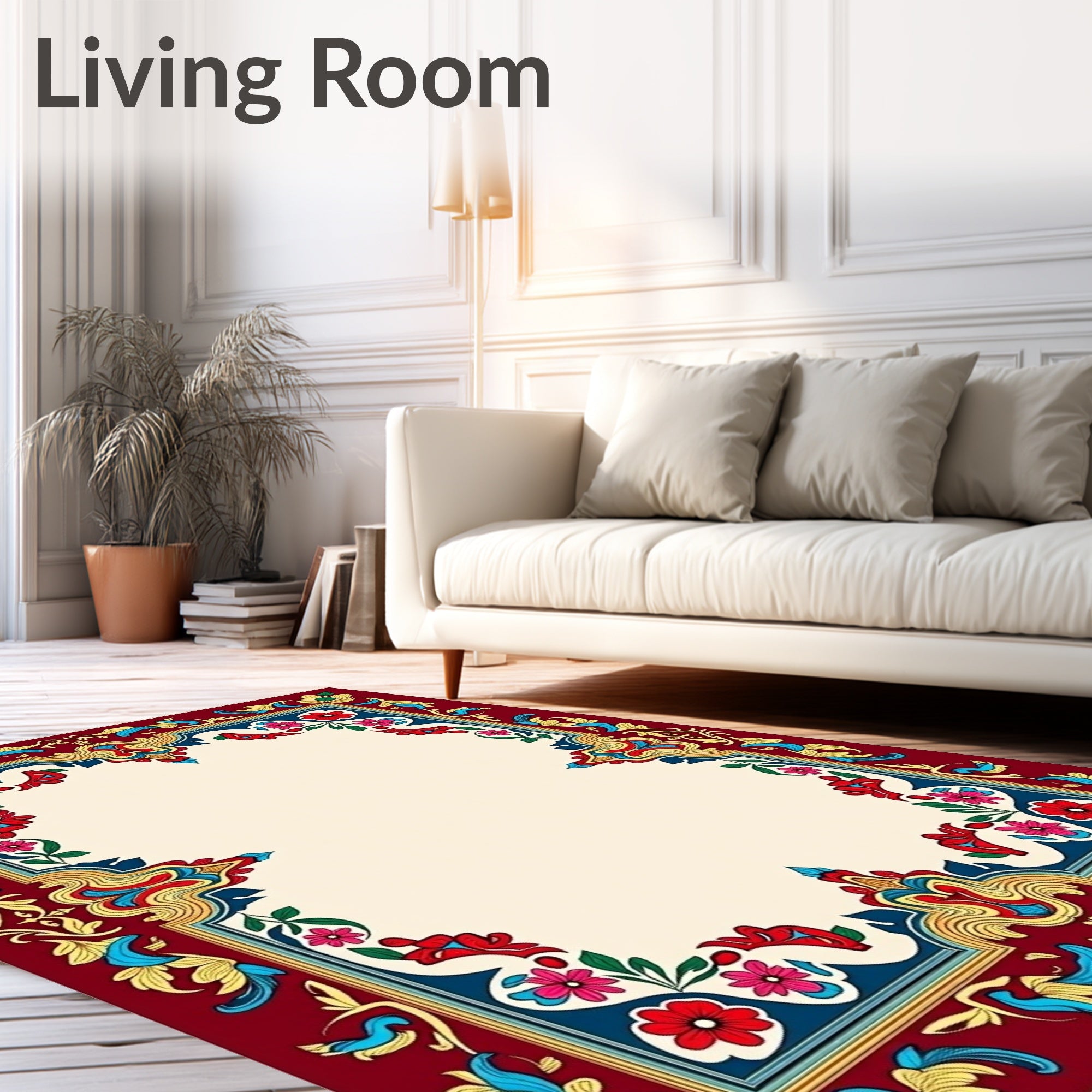 Crimson Red Floral Border Artwork Rug