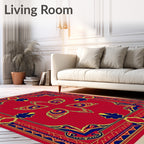 Bold Red Blue Golden Floral Frame Rug