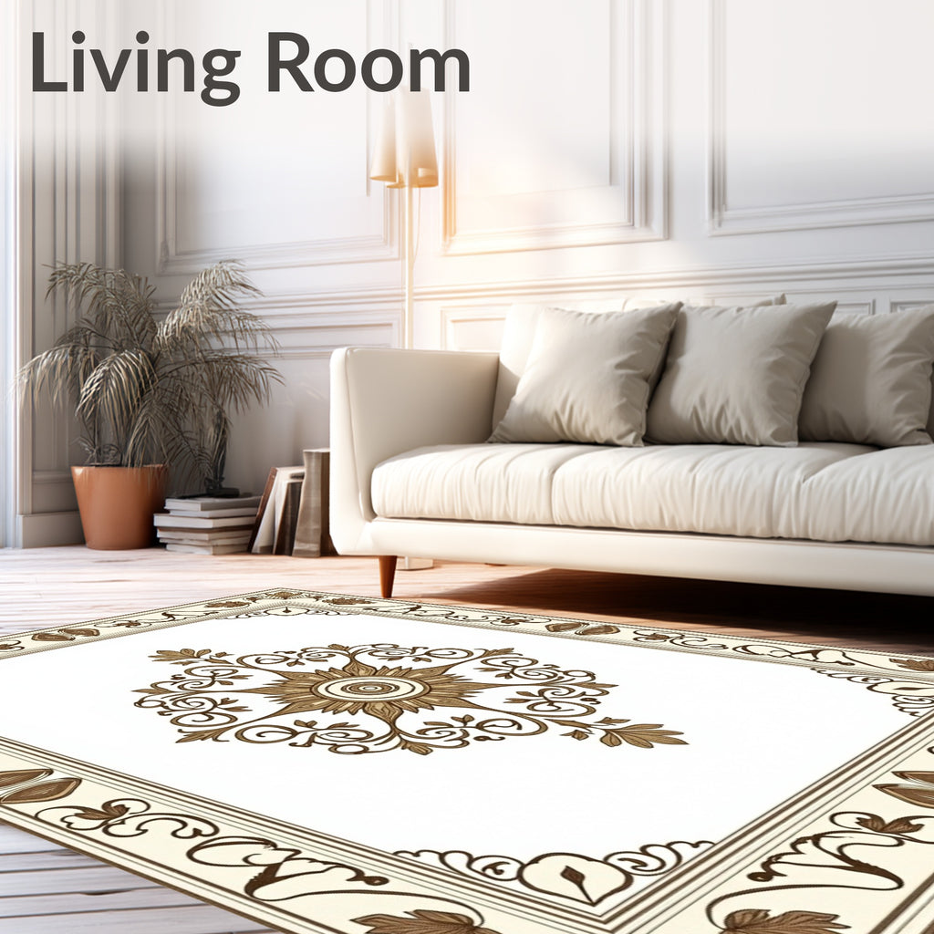 Ornate Golden Brown Floral Medallion Rug