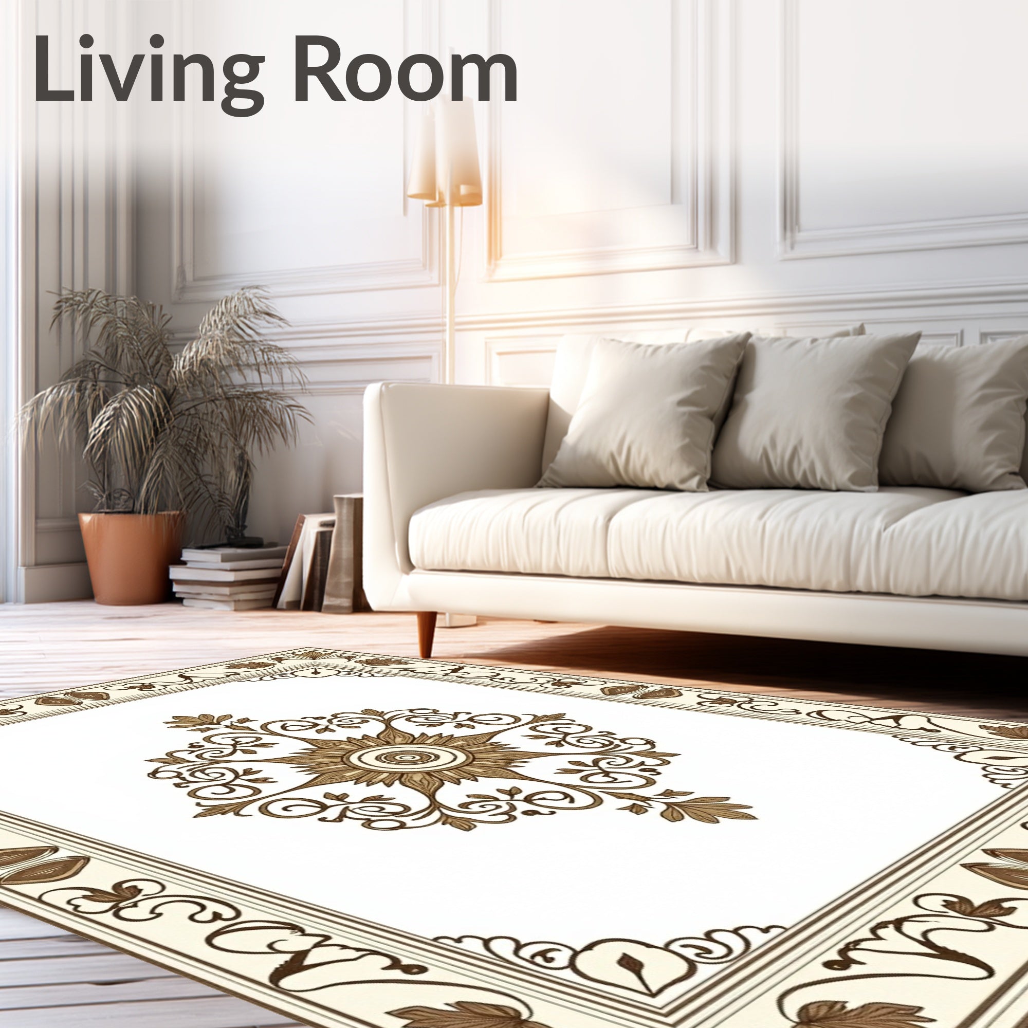 Ornate Golden Brown Floral Medallion Rug