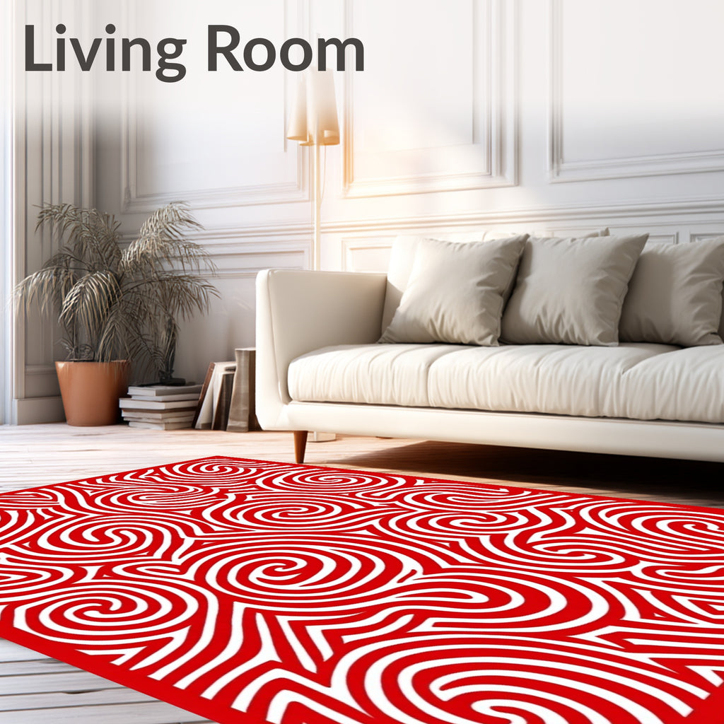 Bold Red Swirl Abstract Maze Rug