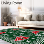 Festive Red Bell Snowflakes Border Rug