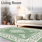 Sage Green Ornate Scrollwork Floral Rug