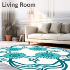 Teal Floral Art Nouveau Frame Rug