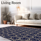 Navy Ivory Geometric Honeycomb Arrangement Rug