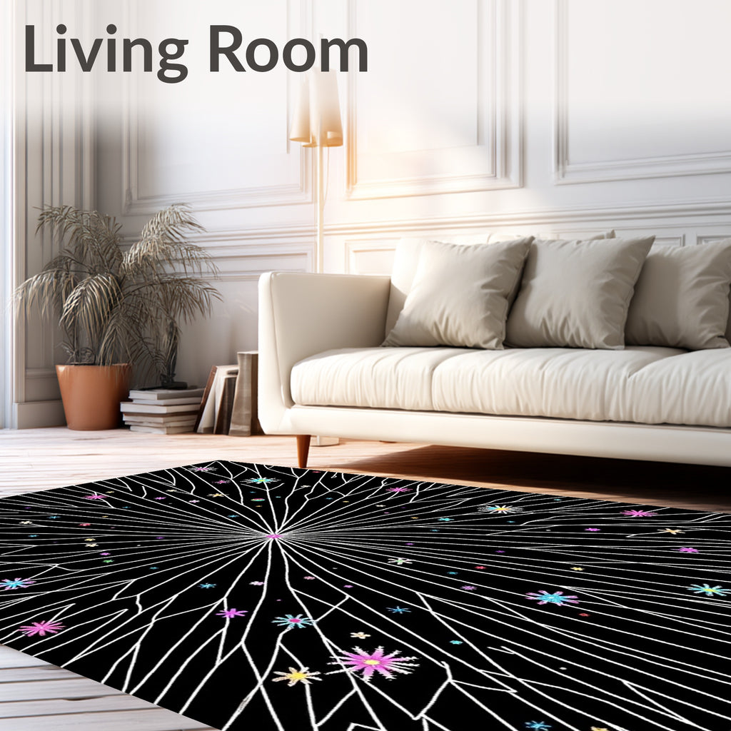 Starry Nightburst Abstract Floral Rug