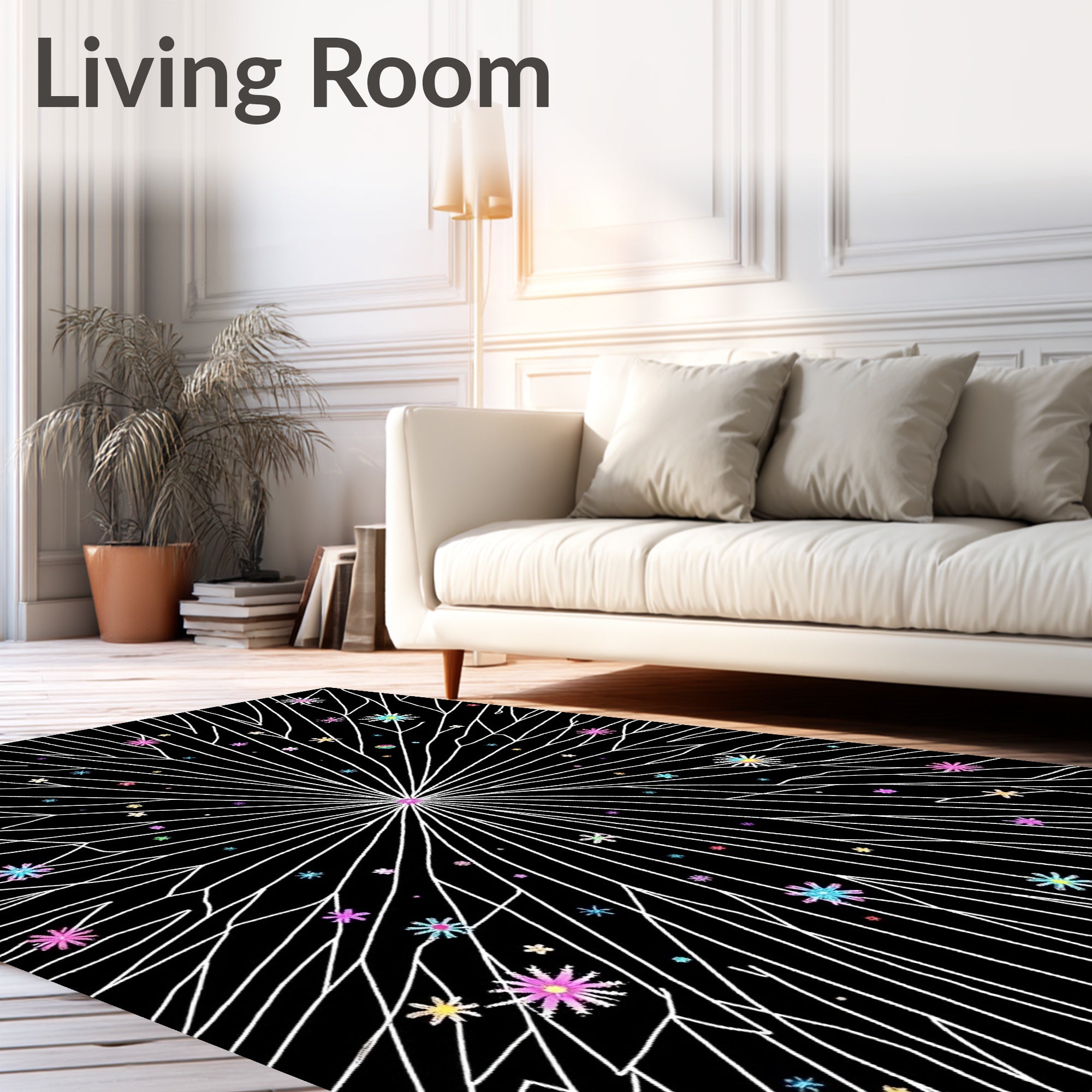 Starry Nightburst Abstract Floral Rug