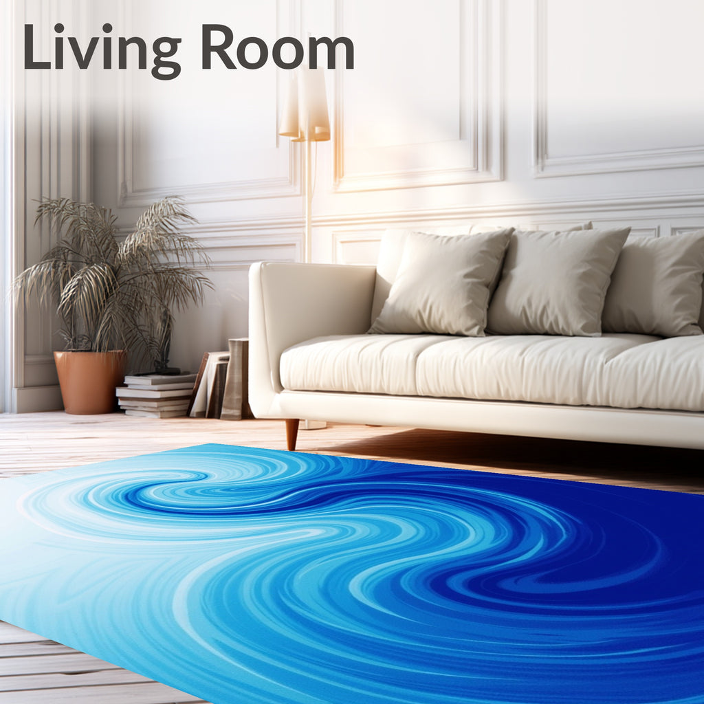 Deep Blue Swirl Water Abstract Rug