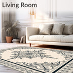 Ornate Floral Medallion Ivory Background Rug