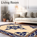 Dark Blue Ornamental Ivory Medallion Rug