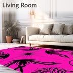 Vibrant Pink Black Celestial Flower Radiance Rug