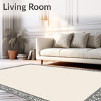 Elegant Cream Black Border Floral Rug