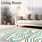 Cream Teal Abstract Organic Waves Rug