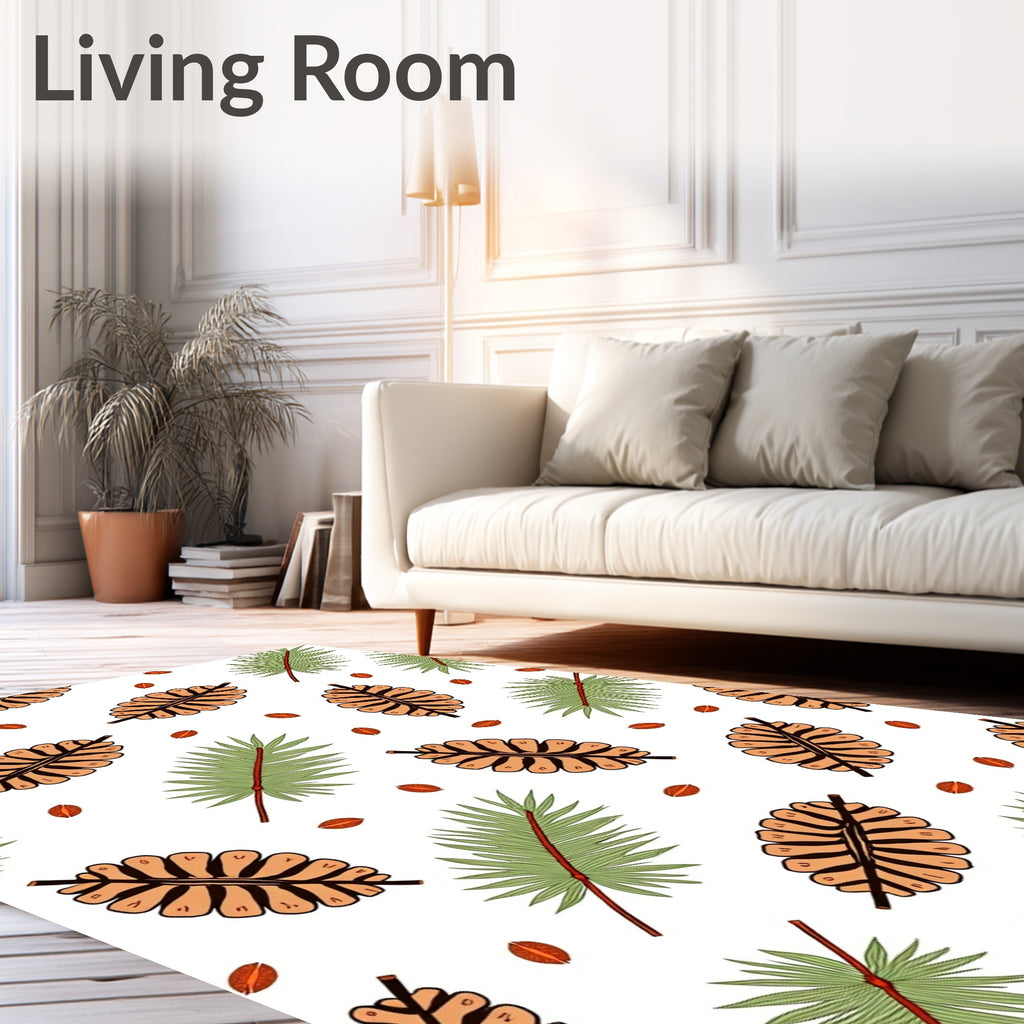 Tan Leaf Green Palm Scatter Rug