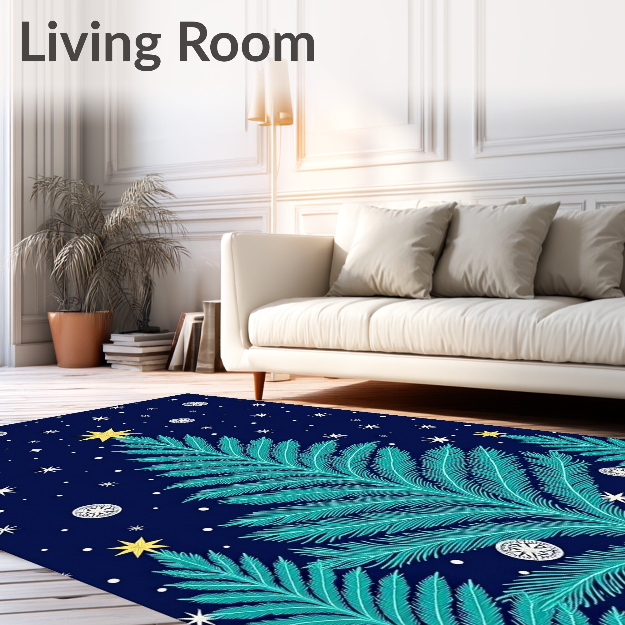 Teal Christmas Tree Starry Night Rug