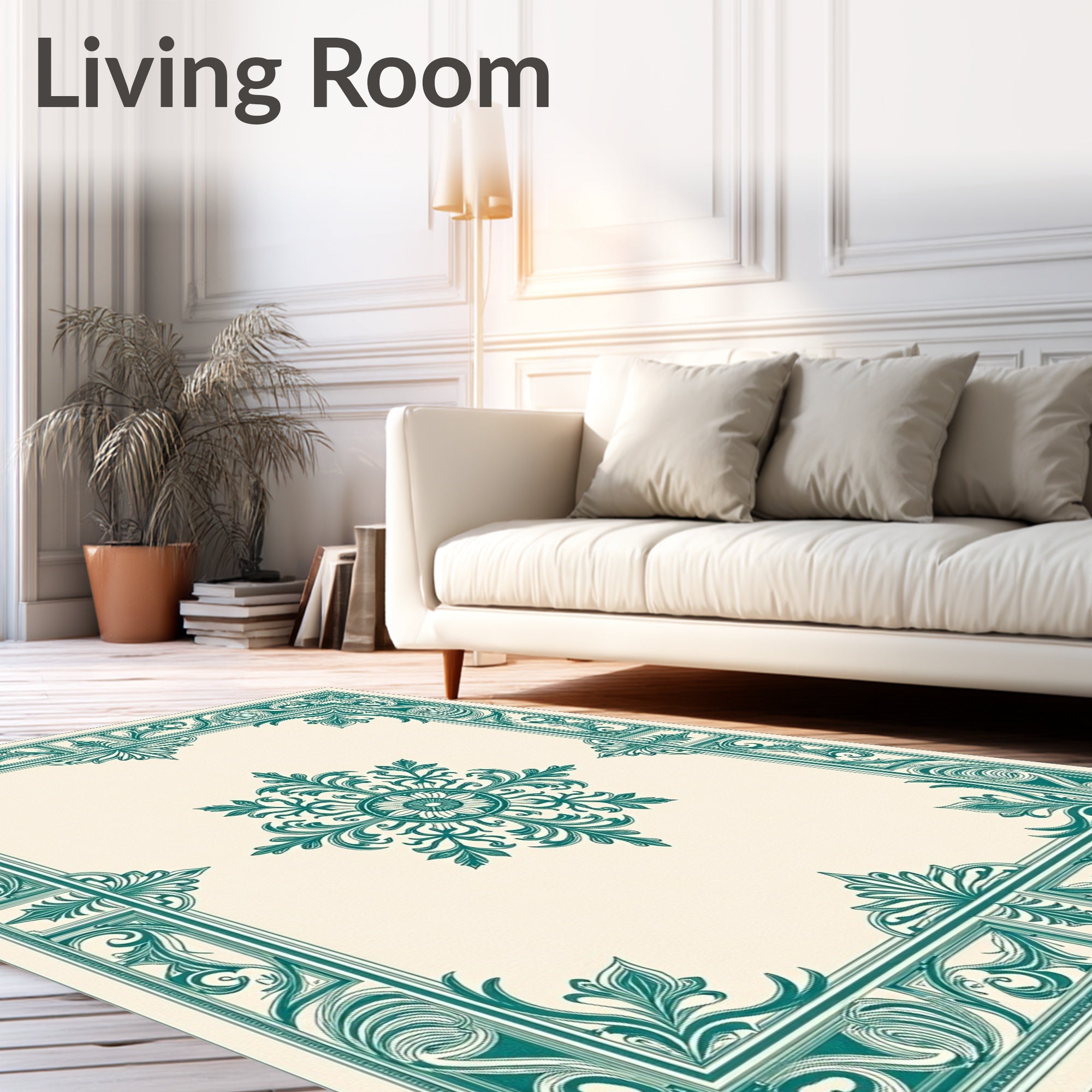 Victorian Teal Floral Square Rug