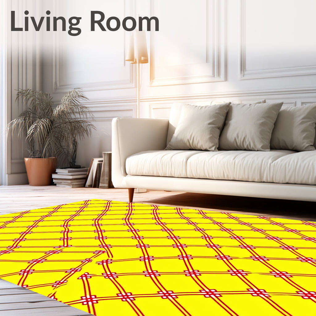 Bold Yellow Red Lattice Rug