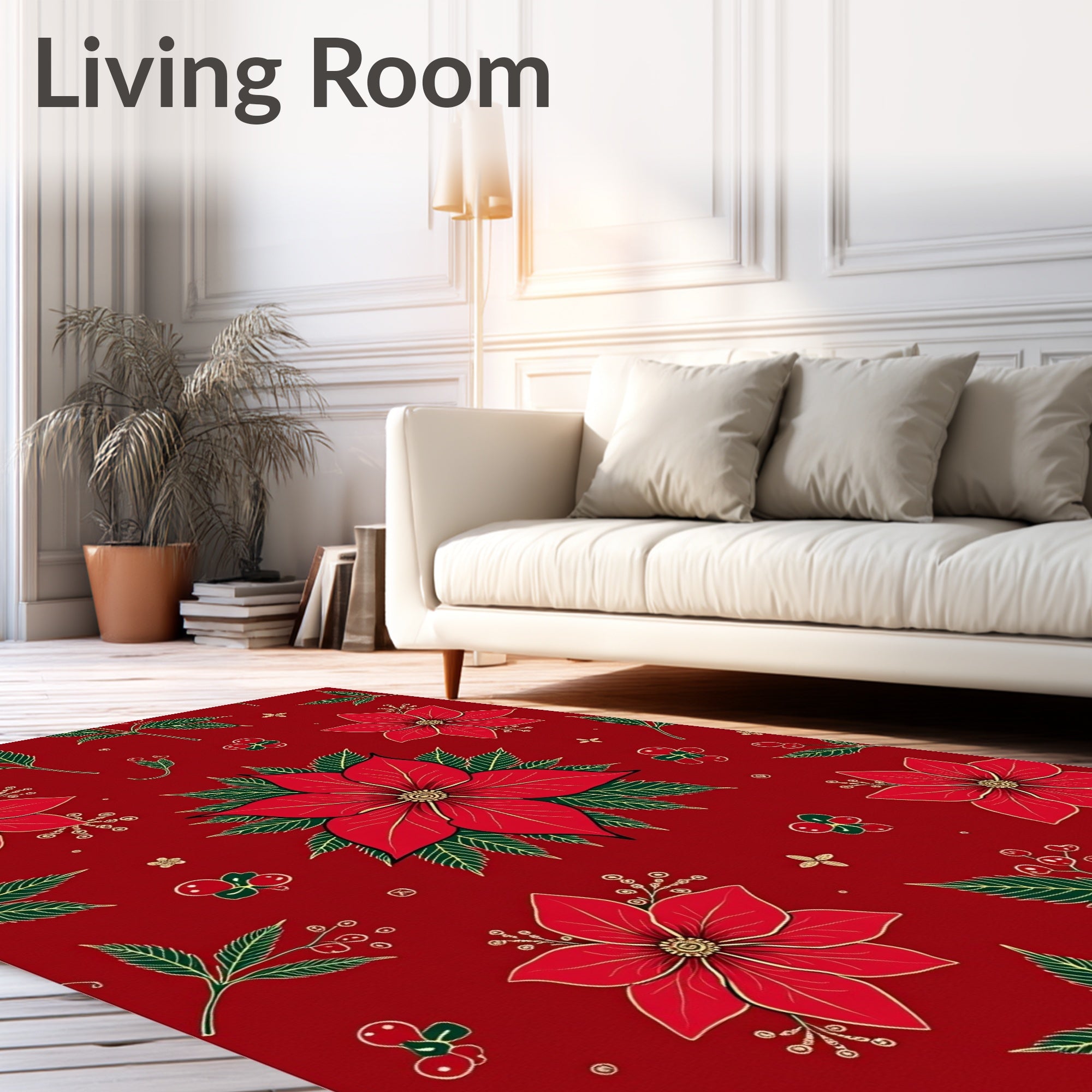 Red Poinsettia Garland Christmas Rug