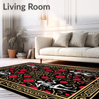 Dancing Skeletons Red Rose Scrollwork Rug