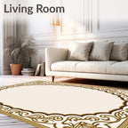 Gold Brown Ornate Scroll Border Rug