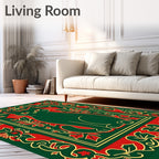 Emerald Green Sitting Cat Floral Frame Rug