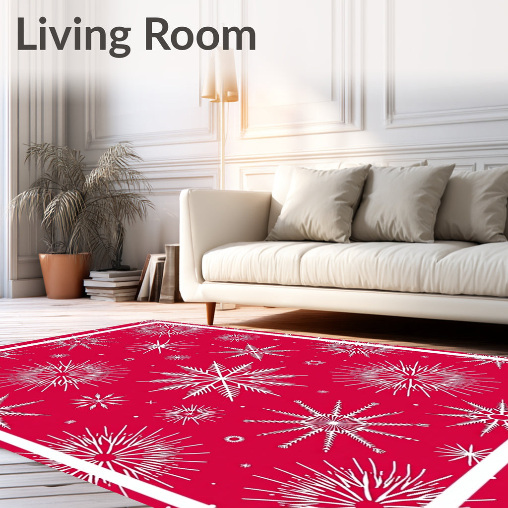 Festive Red White Snowflake Collage Rug