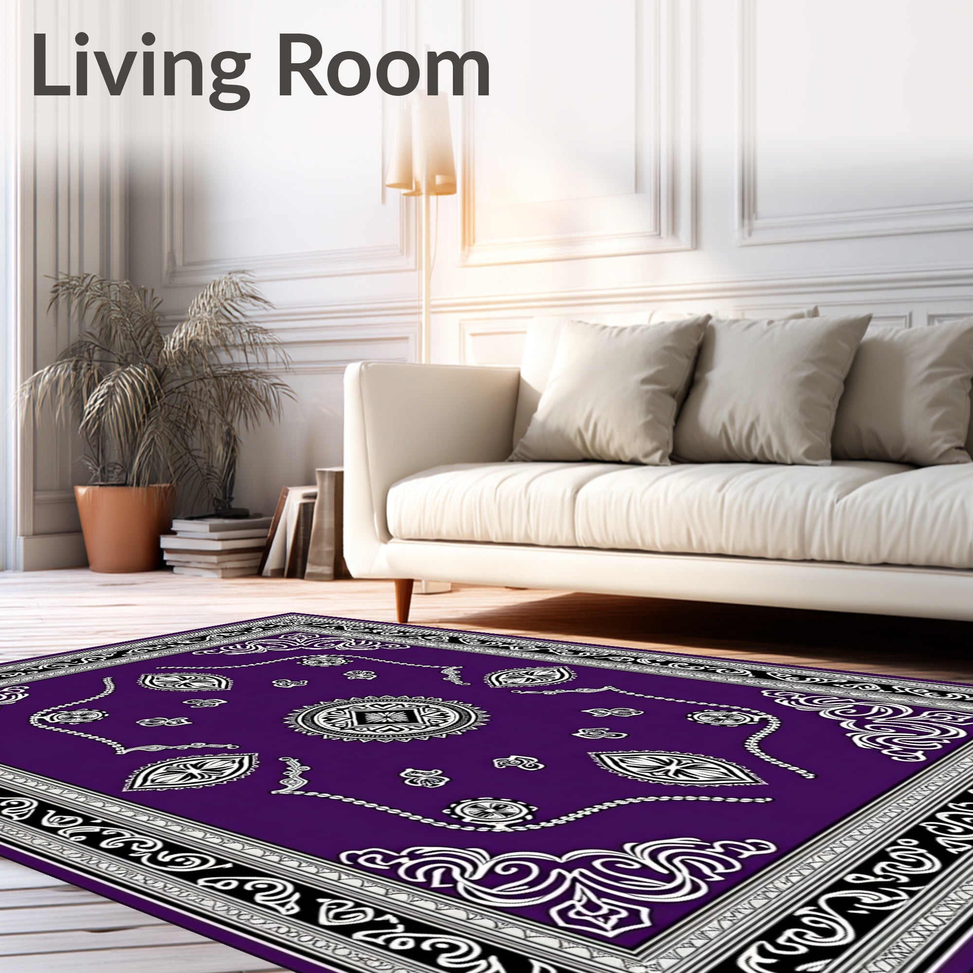 Rich Violet Intricate Mandalas Border Rug