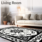 Black White Ornamental Tree Mandala Rug