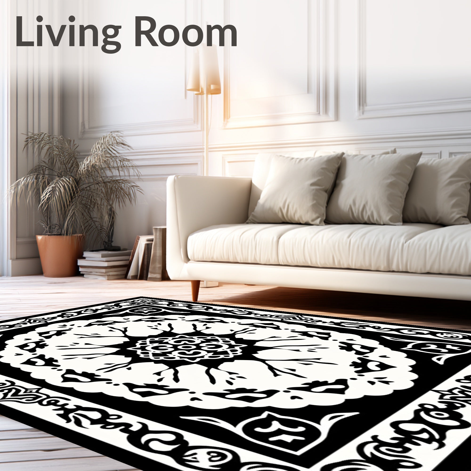 Black White Ornamental Tree Mandala Rug