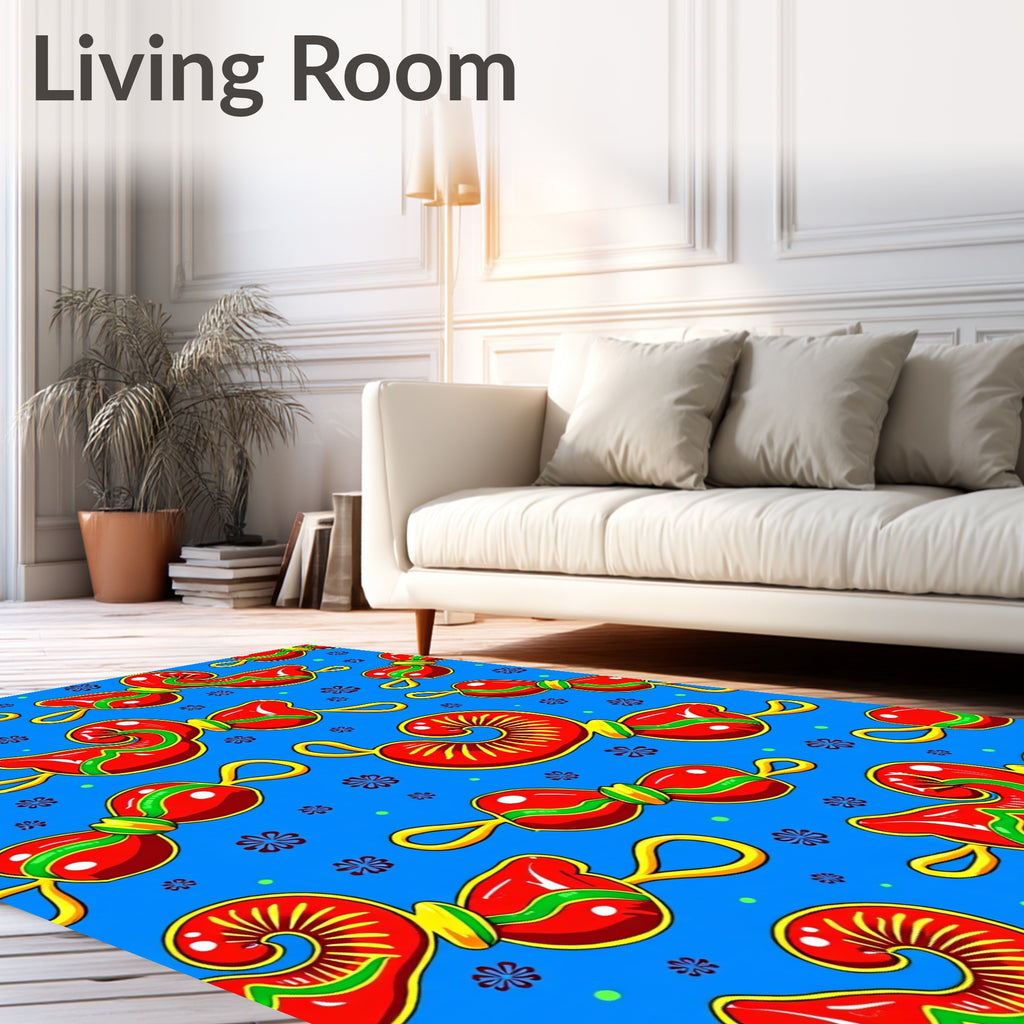 Vibrant Red Golden Swirl Abstract Rug