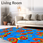 Vibrant Red Golden Swirl Abstract Rug