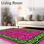 Vibrant Pink Gilded Scrollwork Border Rug