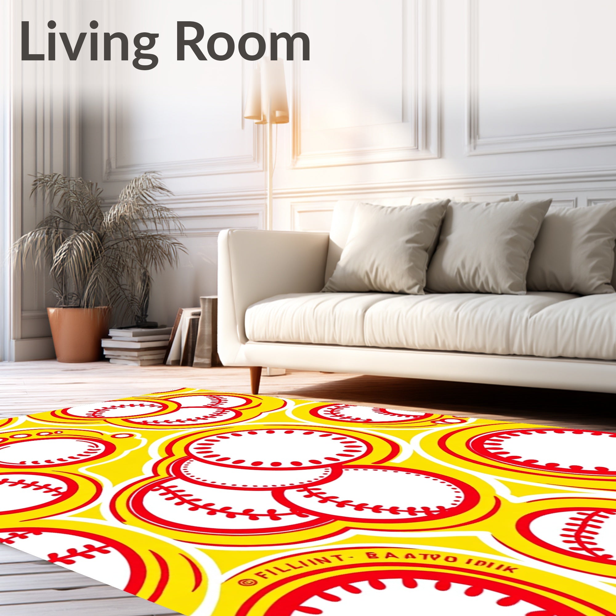 Red And Yellow Baseball Circles Rug