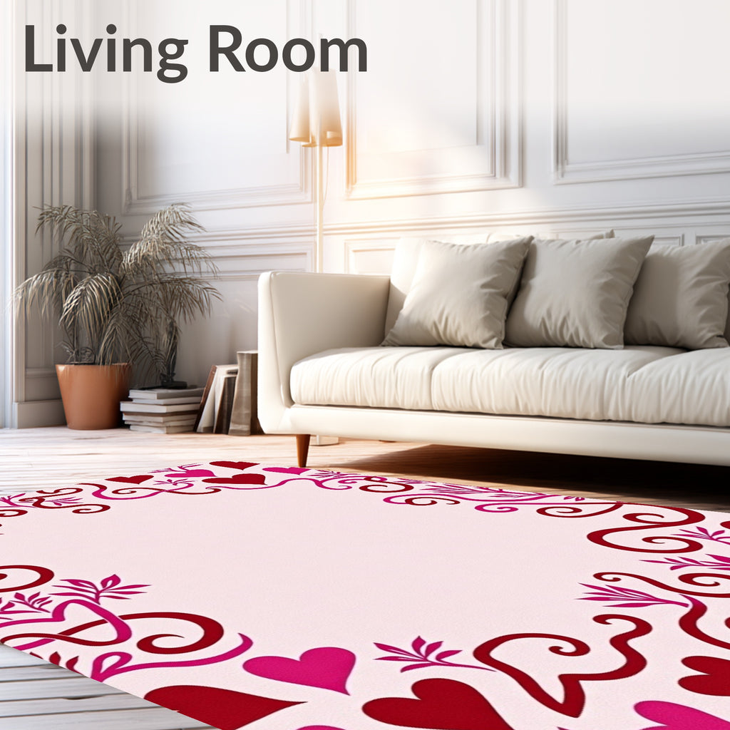 Crimson Pink Heart Swirl Arrangement Rug