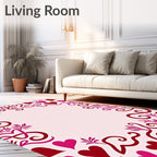 Crimson Pink Heart Swirl Arrangement Rug