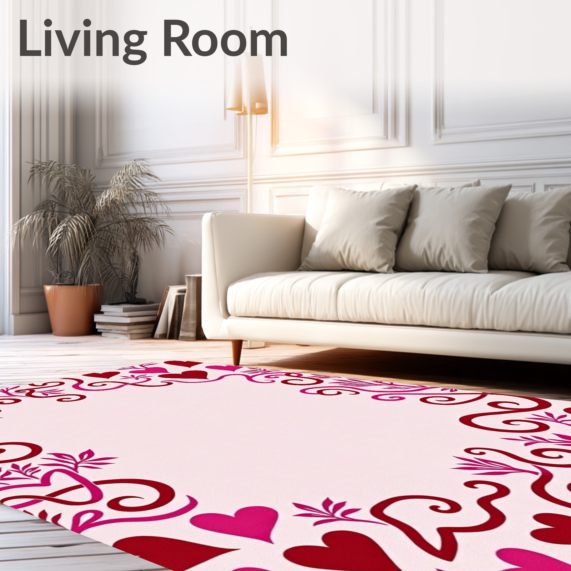 Crimson Pink Heart Swirl Arrangement Rug