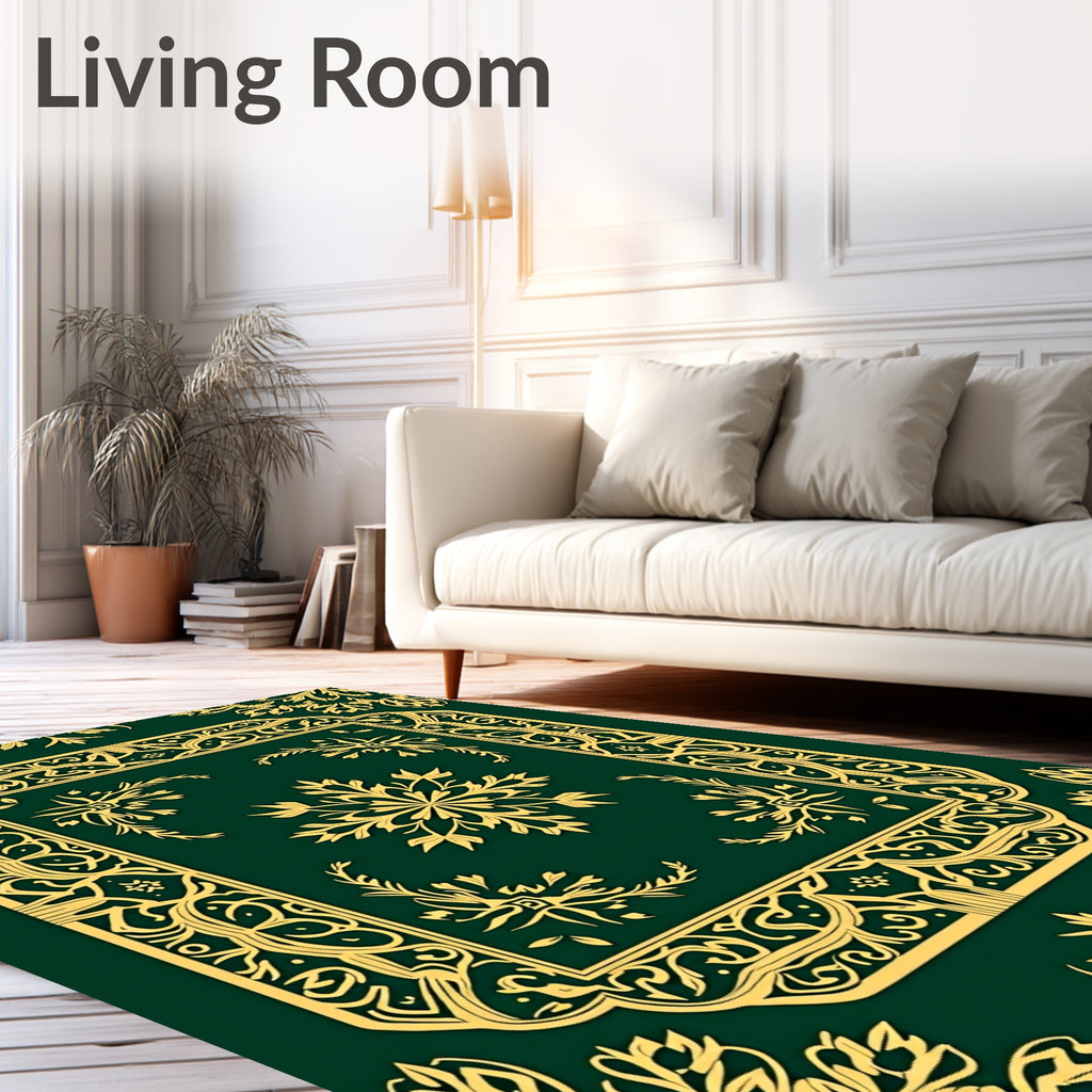 Emerald Gold Ornate Floral Panel Rug