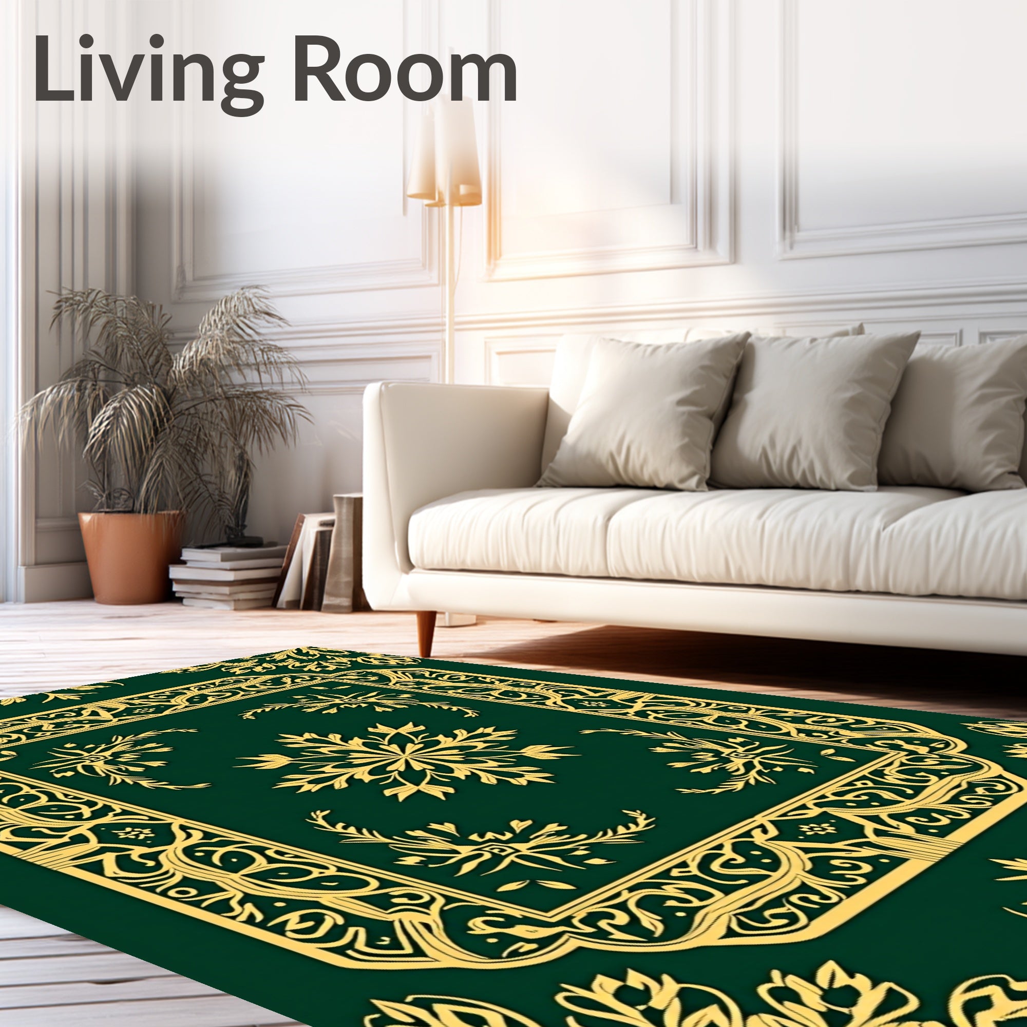 Emerald Gold Ornate Floral Panel Rug