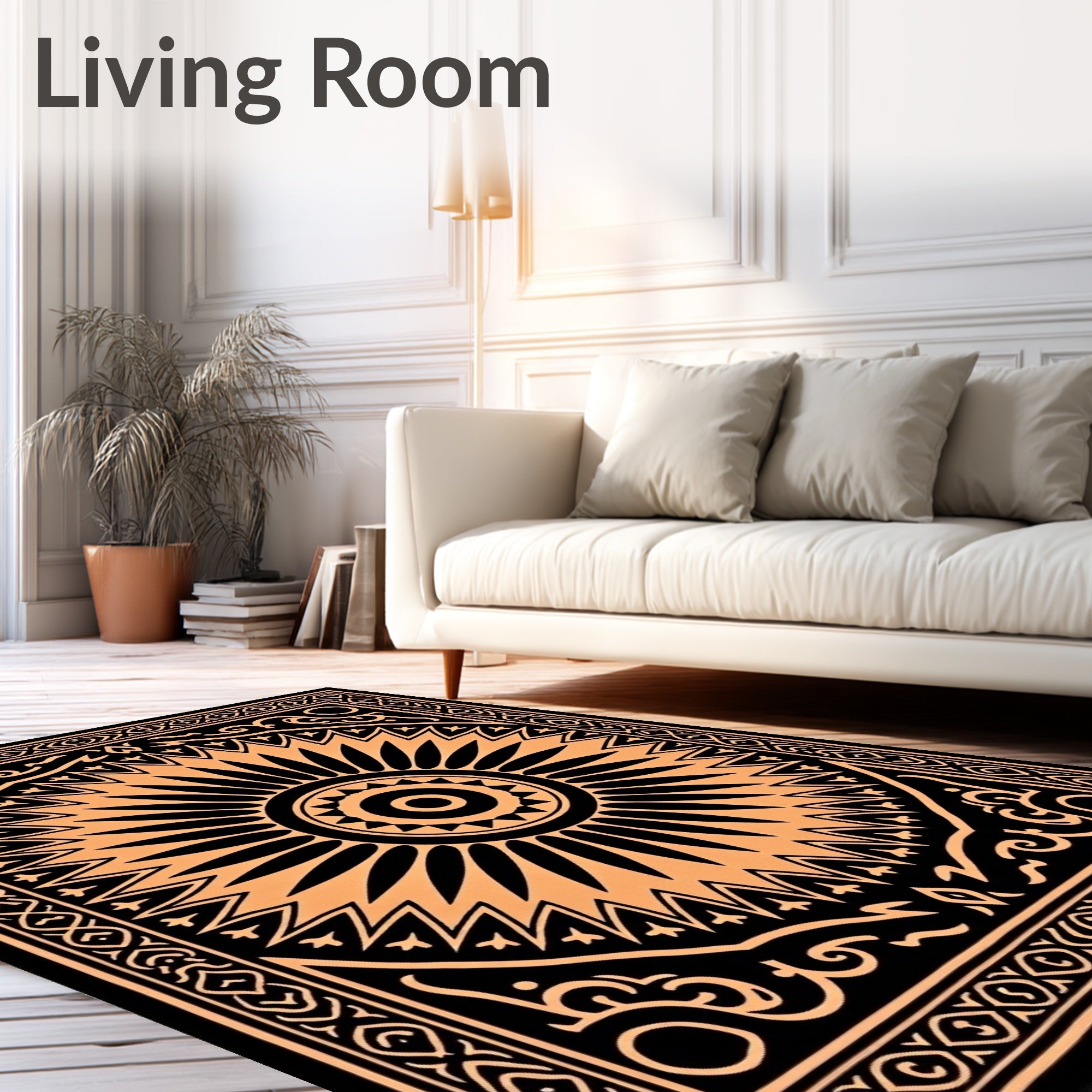 Orange Sunburst Mandala Medallion Rug