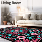 Vibrant Pink Teal Floral Medallion Rug