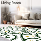Green Swirl Vine Yellow Star Rug