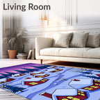 Cozy Winter Village Snowfall Scene Rug