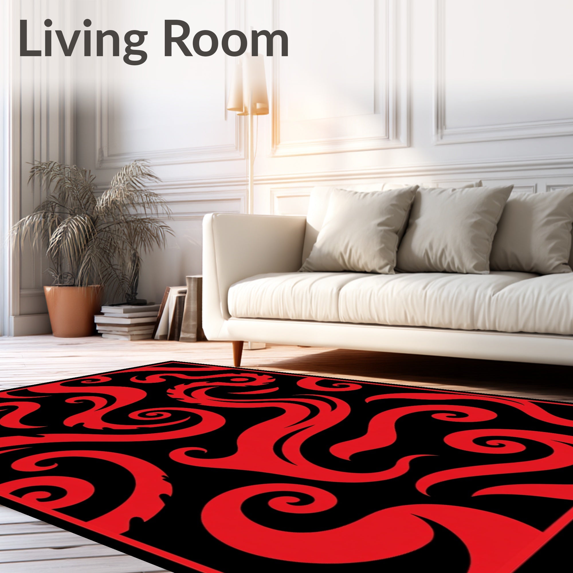 Crimson Swirl Scrollwork Contemporary Rug