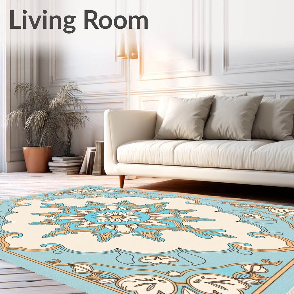 Light Blue Floral Medallion Rug