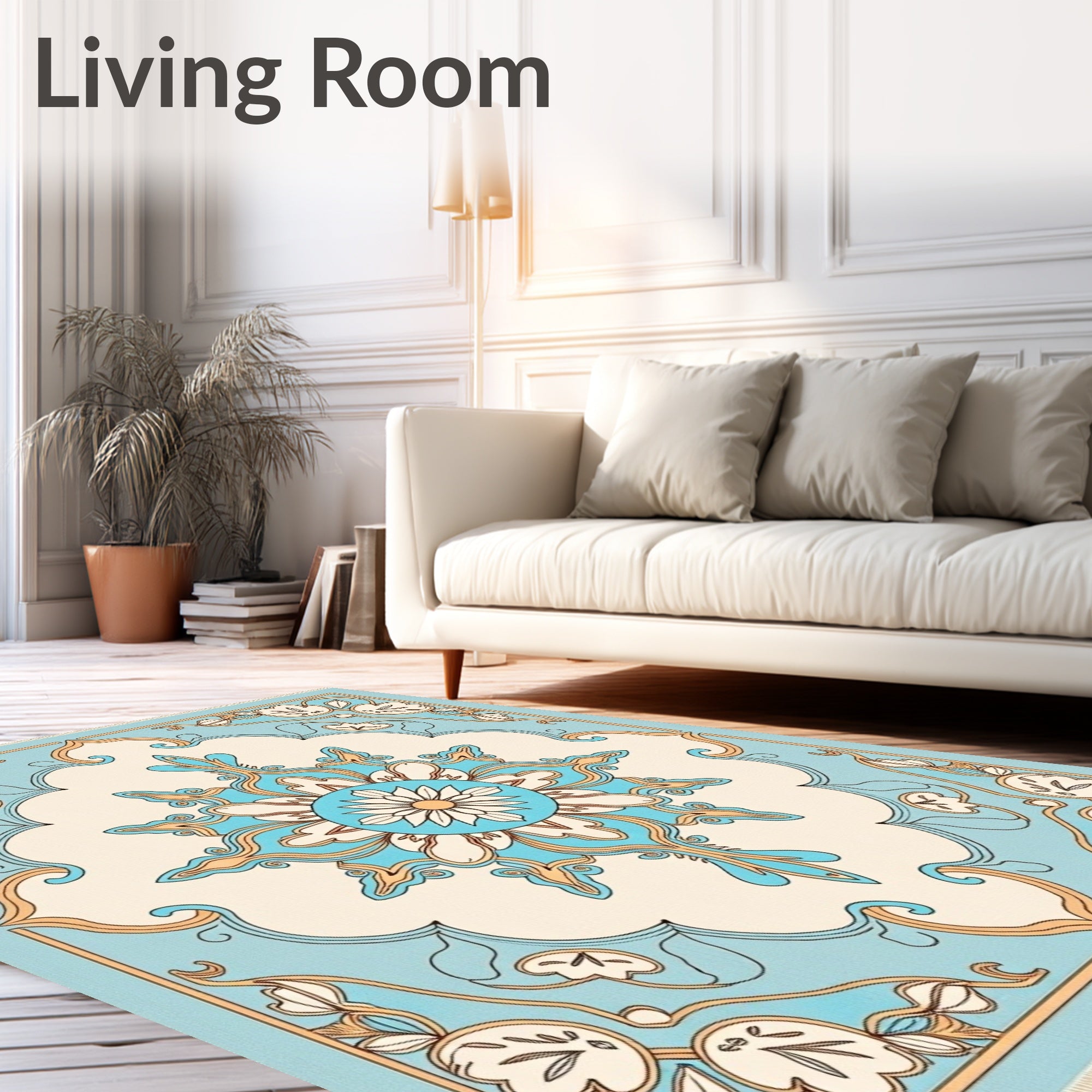 Light Blue Floral Medallion Rug