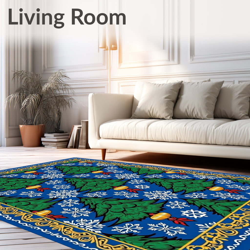 Green Tree Snowflake Lantern Border Rug