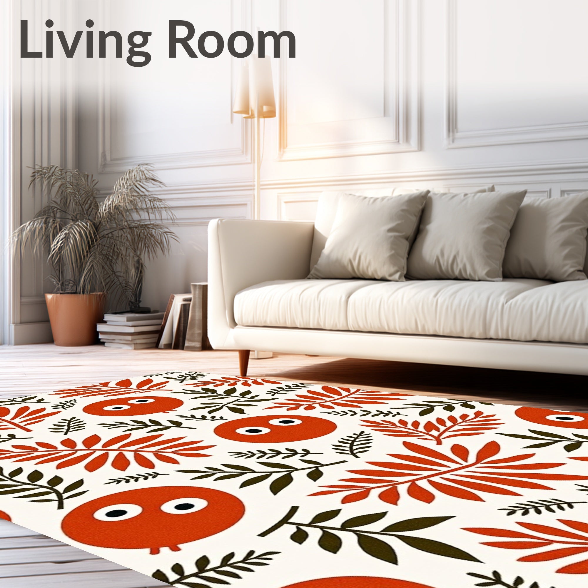 Whimsical Orange Character Leafy Garland Rug