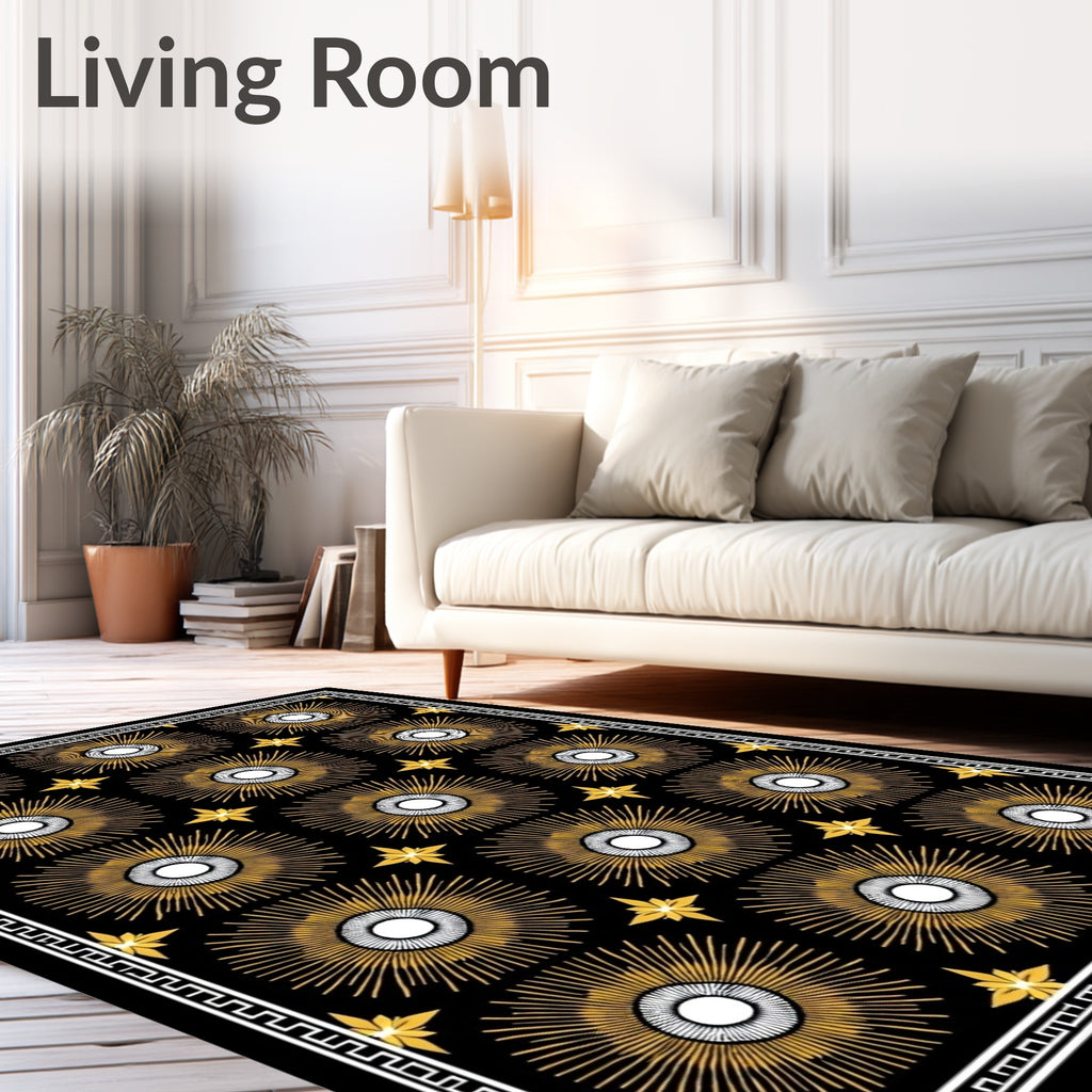 Radiant Sunburst Geometric Gold Rug