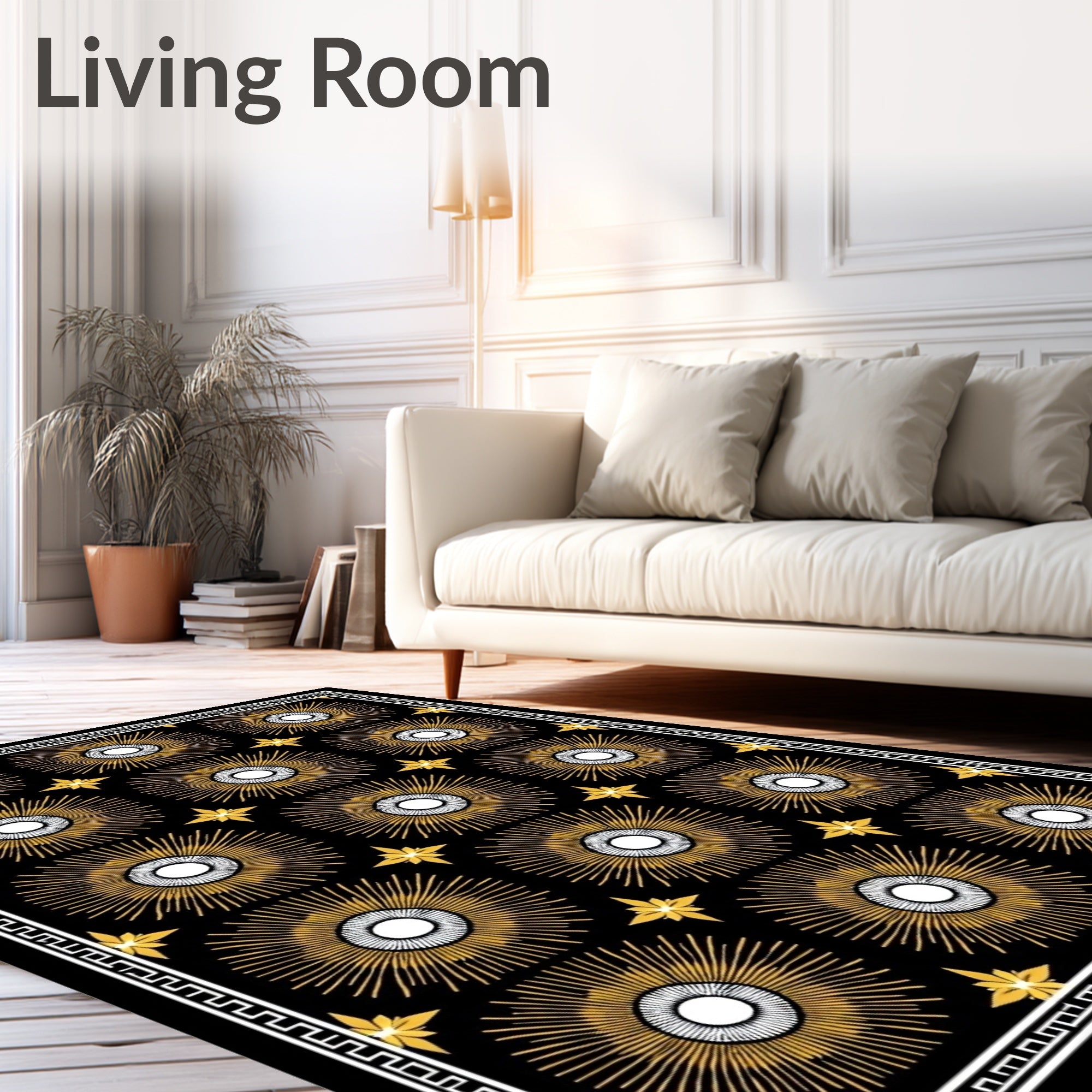 Radiant Sunburst Geometric Gold Rug